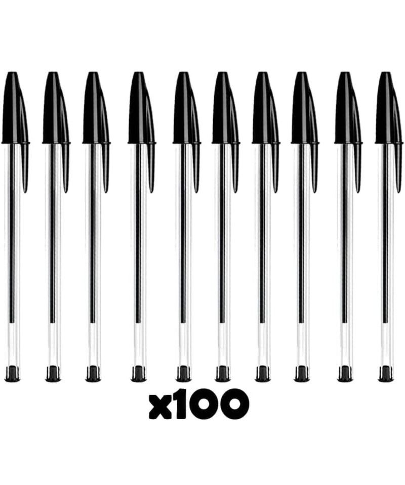 Set da 100 Penne nere a sfera con cappuccio punta media 1.0mm scrittura precisa set di penne per ufficio e scuola ideali anche per il disegno