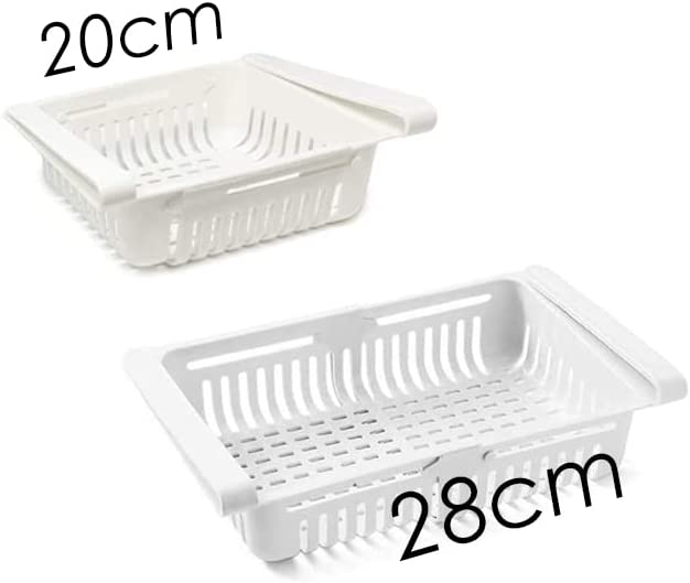 4 Cestini per frigorifero allungabili fino a 28cm plastica resistente adatta agli alimenti colore bianco organizer frigo