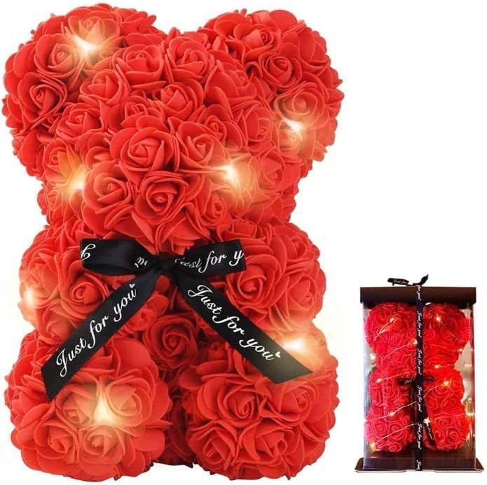 Orsetto di rose rosse 40cm altezza con lucine Led in omaggio fantastica idea regalo Mega Orsacchiotto di rose anniversario regalo per lei con scatola trasparente
