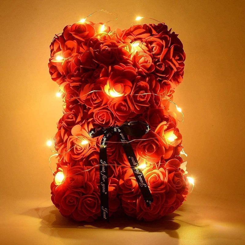 Orsetto di rose rosse 40cm altezza con lucine Led in omaggio fantastica idea regalo Mega Orsacchiotto di rose anniversario regalo per lei con scatola trasparente