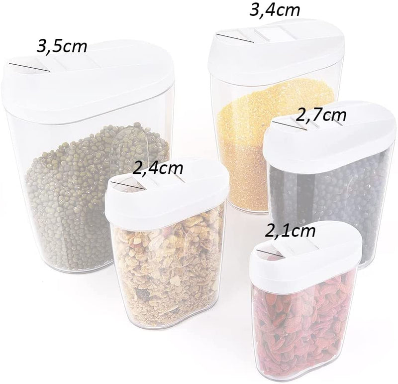 Set 5 contenitori trasparenti con tappo erogatore e chiusura per conservazione cereali legumi e pasta piccola barattoli da 400 ml a 300 ml