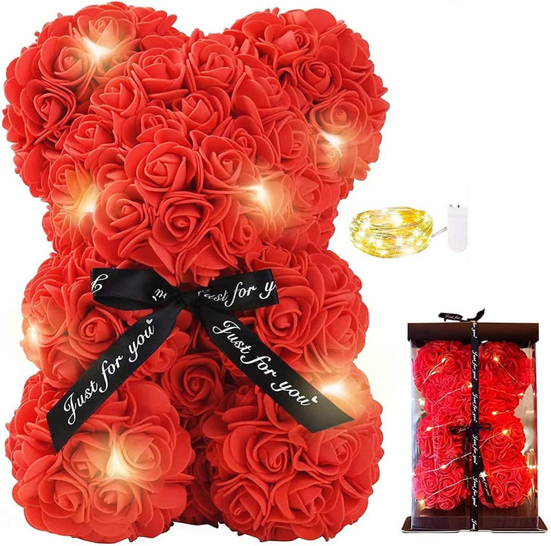 Orsetto di rose rosse 25cm altezza con lucine Led in omaggio fantastica idea regalo Orsacchiotto di rose anniversario regalo per lei con scatola trasparente