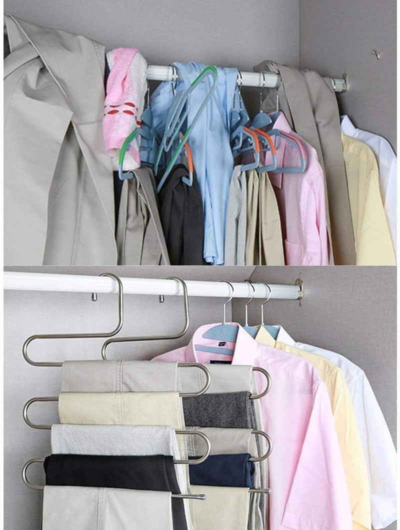 4 Grucce pantaloni salvaspazio in acciaio a S Grucce a più posti asciugamani gonne vestiti organizer guardaroba armadio set da 4 pezzi